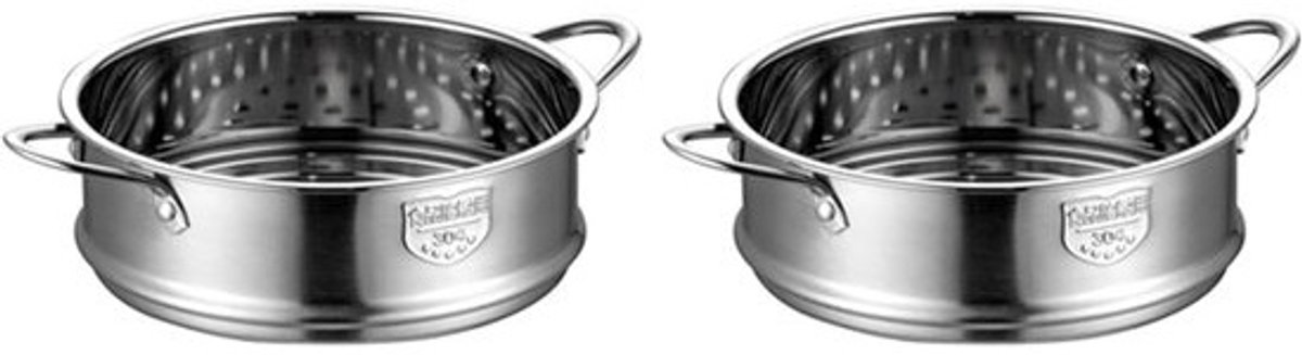 Dubbel Stoomrek - Keuken Accessoire - Gezond Koken - Verdikt Roestvrij Staal - 16 cm Diameter - Zilverkleurig