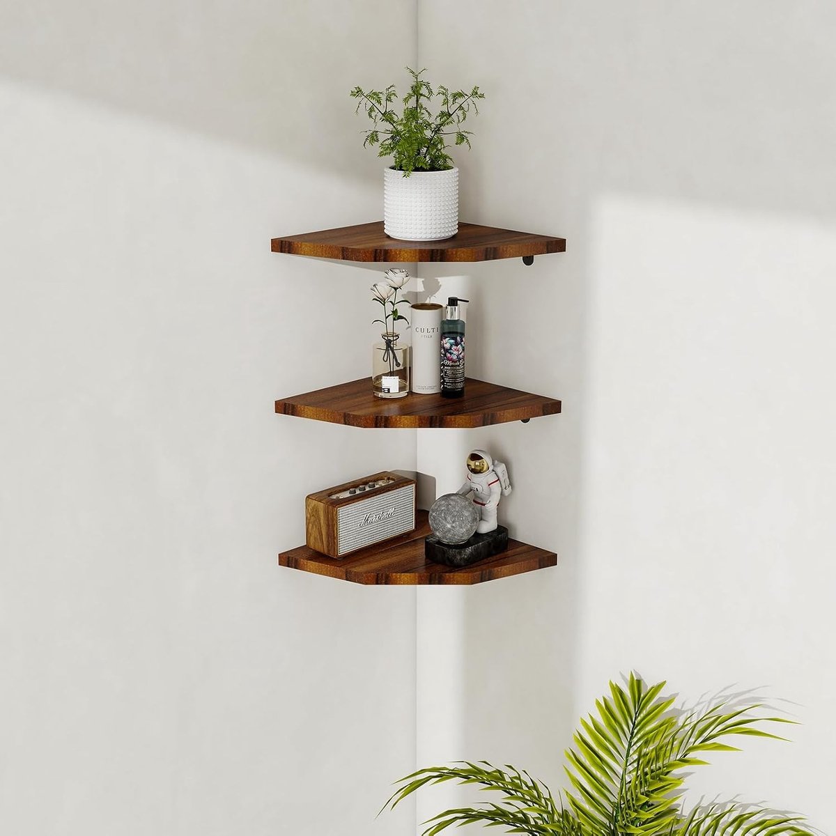 Hoekplank, Hangende Plank, Wandplank en Drijvende Plank voor Woonkamer, Slaapkamer en Keuken in Vintage Bruin met Decoratieve Functie