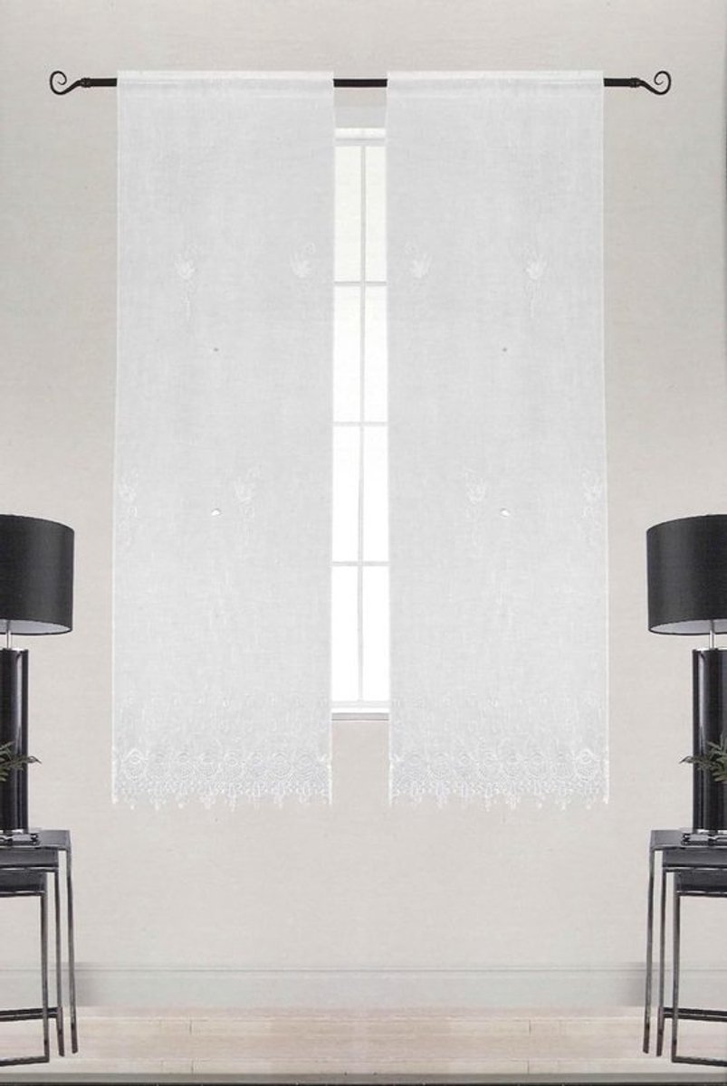 Set van 2 Witte Gestreepte Siergordijnen met Macramé | Tijdloos Design