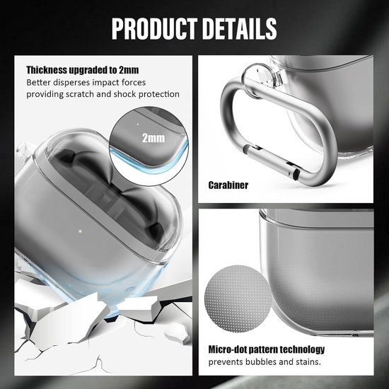 hoes voor Samsung Galaxy Buds 3 en 3 pro, beschermhoes met karabijnhaak, premium TPU-afdekking, ondersteunt draadloos opladen, draadloos opladen, hoofdtelefoon-accessoires — afbeelding 2