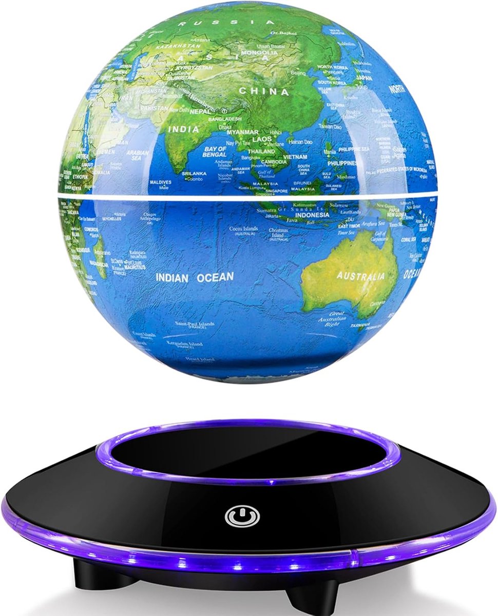Wereldbol met veelkleurig ledlicht, magnetische zwevende wereldkaart-globe, 360 graden draaifunctie, sfeerlamp, nachtlampje voor kamer, bureaudecoratie, kerstcadeaus