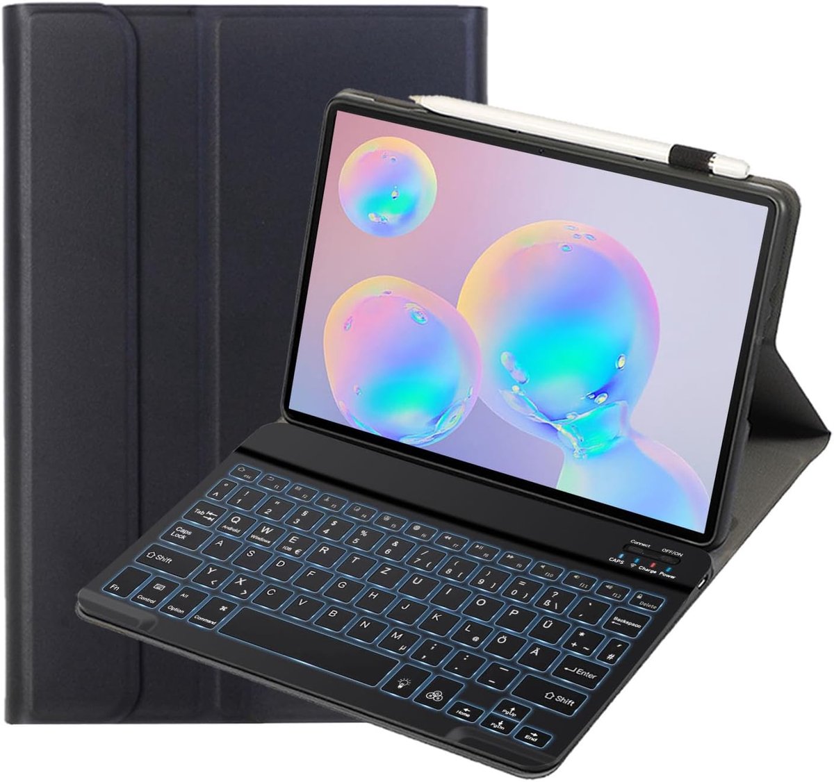 Toetsenbordhoes voor Samsung Galaxy Tab S6/S6 5G 10,5 inch, hoes met toetsenbord, 7 kleuren verlichting, magnetisch, afneembaar, Duitse QWERTZ-lay-out voor Galaxy Tab S6, zwart
