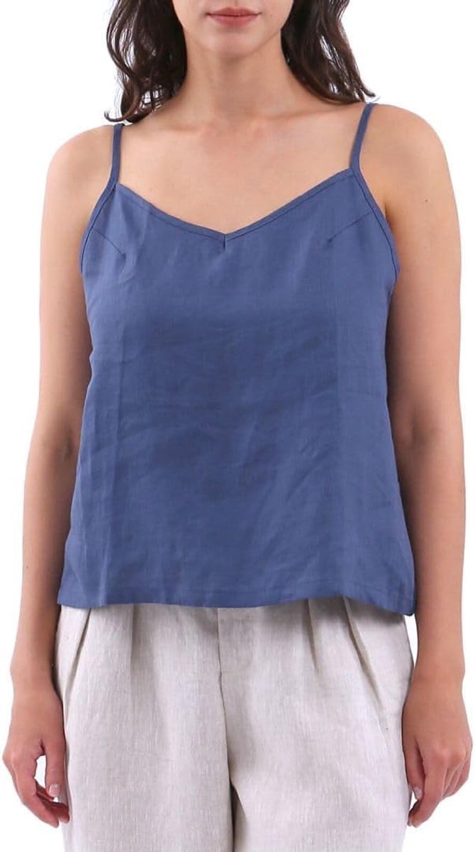 Dames linnen top zomer mouwloos spaghetti shirt bloemenprint crop tanktop V-hals zomertop T-shirt top blouse tops basic bovendeel top vest