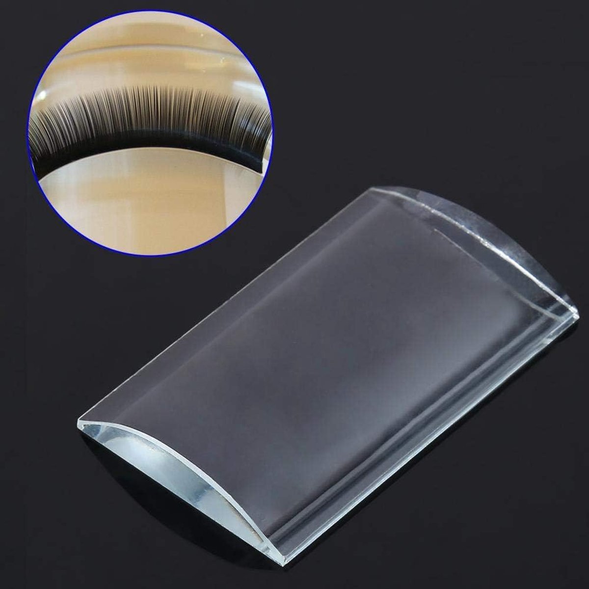 Dailygoods- Wimperstootkussen Gebogen - Valse Wimperhouder - Wimperlijmkussen - Herbruikbaar - 8x5 cm - Transparant Glas