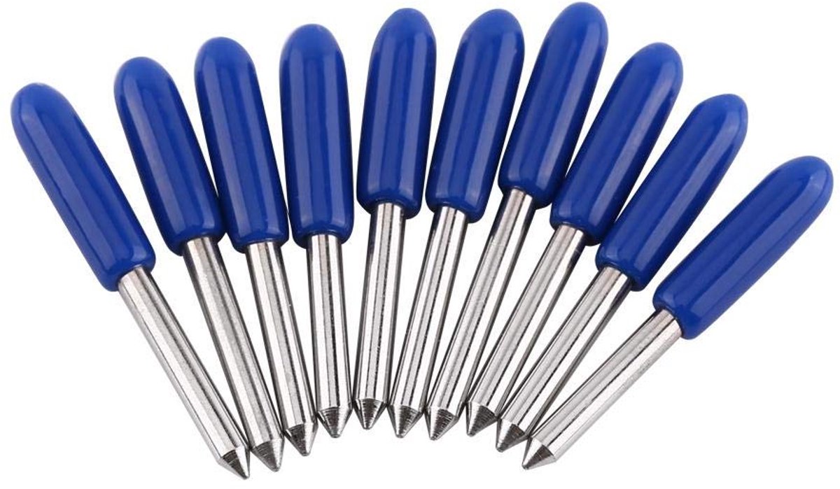 Dailygoods- Snijmes Set van 10 - Snijmessen voor Vinylsnijders - Hardmetaal - Hoge Slijtvastheid - Scherp Lemmet - Diverse Hoeken 30°/45°/60° - Snijbl