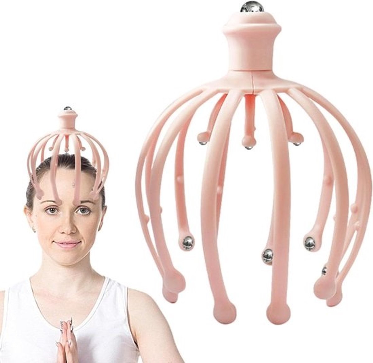 Octopus Hoofdmassager - Hoofdhuid Stimulator - Stress Verlichten - 360 Graden Massage - 15.8 x 11.6 x 11.3 cm - Lichtroze