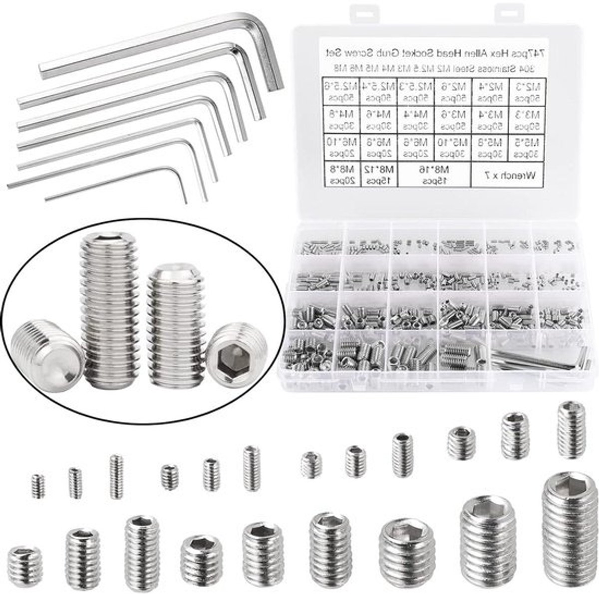 Schroeven Assortiment - Bevestigingsset - Klus Benodigdheden - 304 Roestvrij Staal - 747 Delen - Zilver