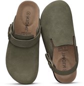 Olanly Unisex clogs – Koe suède – Comfort slippers – Houten clogs – legergroen - 39 - Geschikt voor een voetlengte van 24,5cm