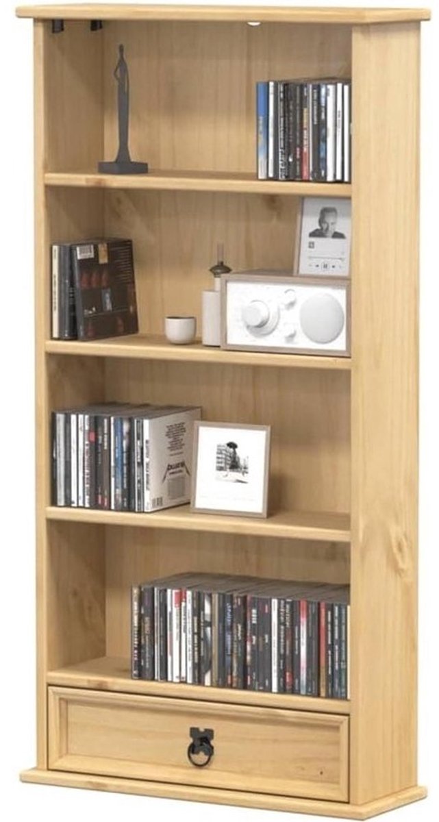 CD Kast - Media Opberger - Muziek Opslaan - Massief Dennen Hout - 52x175x103 cm - Natuurlijk