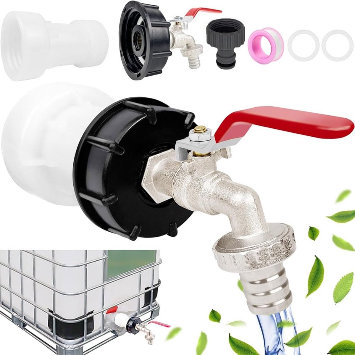IBC Aftapkraan - Met 3/4 inch aansluiting en adapter - Voor 1000L watertank
