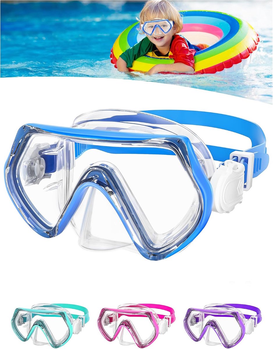Duikbril voor kinderen, snorkelmasker voor kinderen van 4-10 jaar, duikmaskers met siliconen neusafdekking, zwembril voor kinderen, 180 graden panoramisch, HD gehard glas, duikmaskers met verstelbare