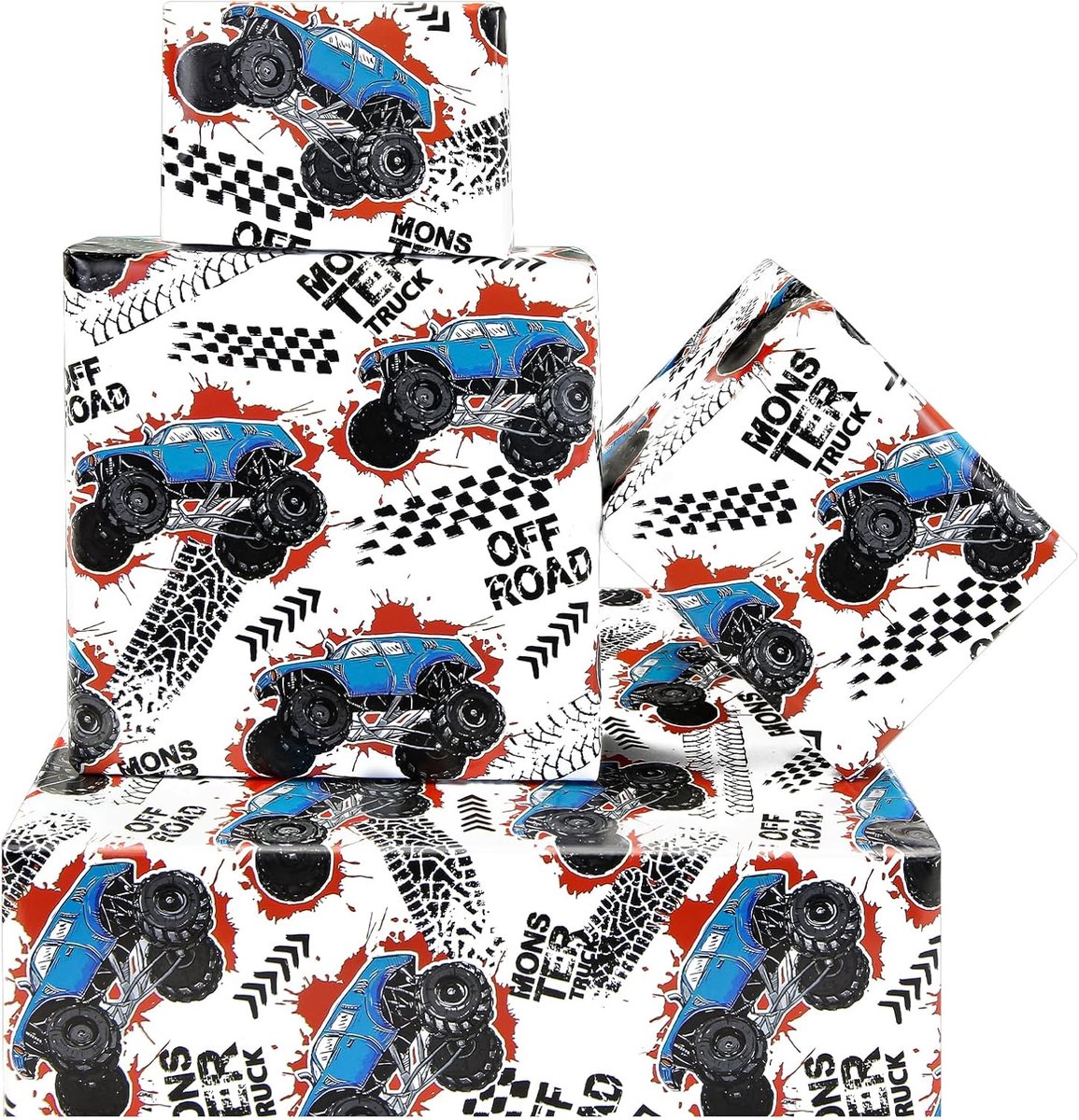 Dune Buggy Off Road Voertuigen Raceauto Monster Truck Jumping Adventure wacht inpakpapier, 4 vellen plat gevouwen 50x70cm per vel, geschenkverpakking voor kleine jongens meisjes