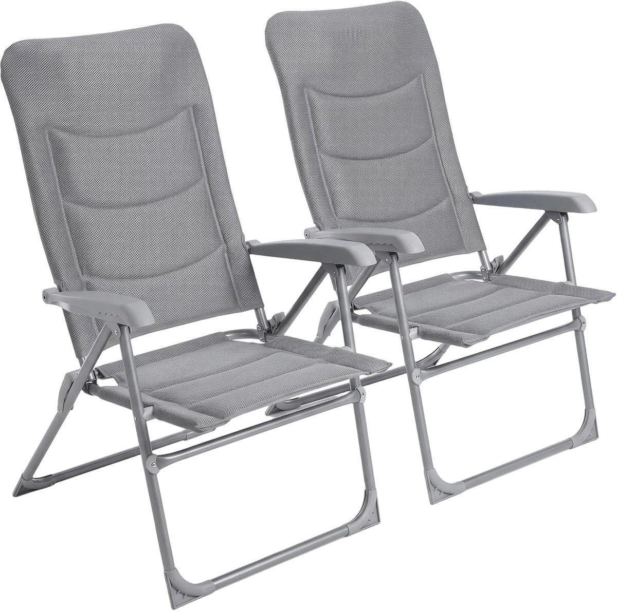 Set van 2 opvouwbare tuinstoelen, hoge stoel van aluminium, gevoerd, verstelbare klapstoel met hoofdsteun, balkonstoel tot 150 kg, klapstoel voor tuin, terras, camping