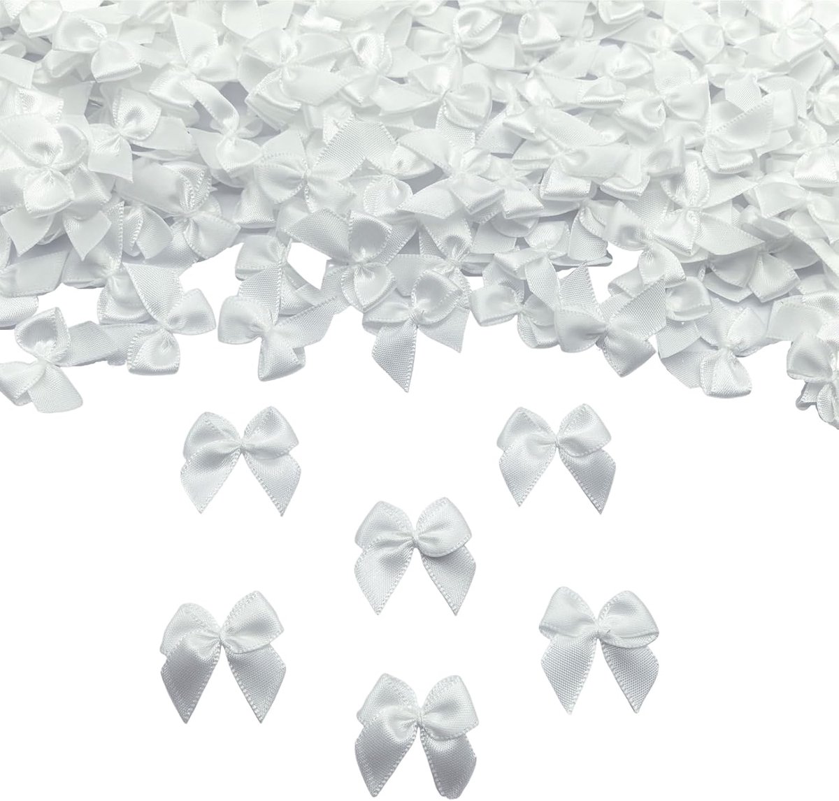 150 stuks kleine strikken, 2,5 cm, mini wit satijnen linten, strikken, voor naaien, bruiloftsdecoratie, kaarten, doe-het-zelf knutselen, cadeau, verjaardagsfeest, Kerstmis