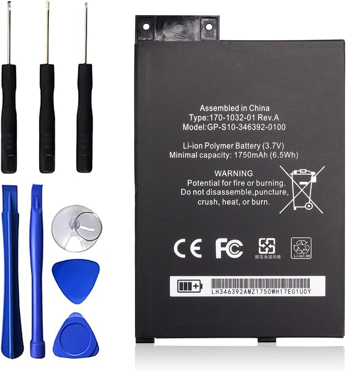 Accu GP-S10-346392-0100, e-book e-reader D00901 toetsenbord 3e generatie K3 accu S11GTSF01 170-1032-010 170-1032-00 accu met 8 reparatiegereedschappen 3,7 V 6,5 Wh 177 50 mAh