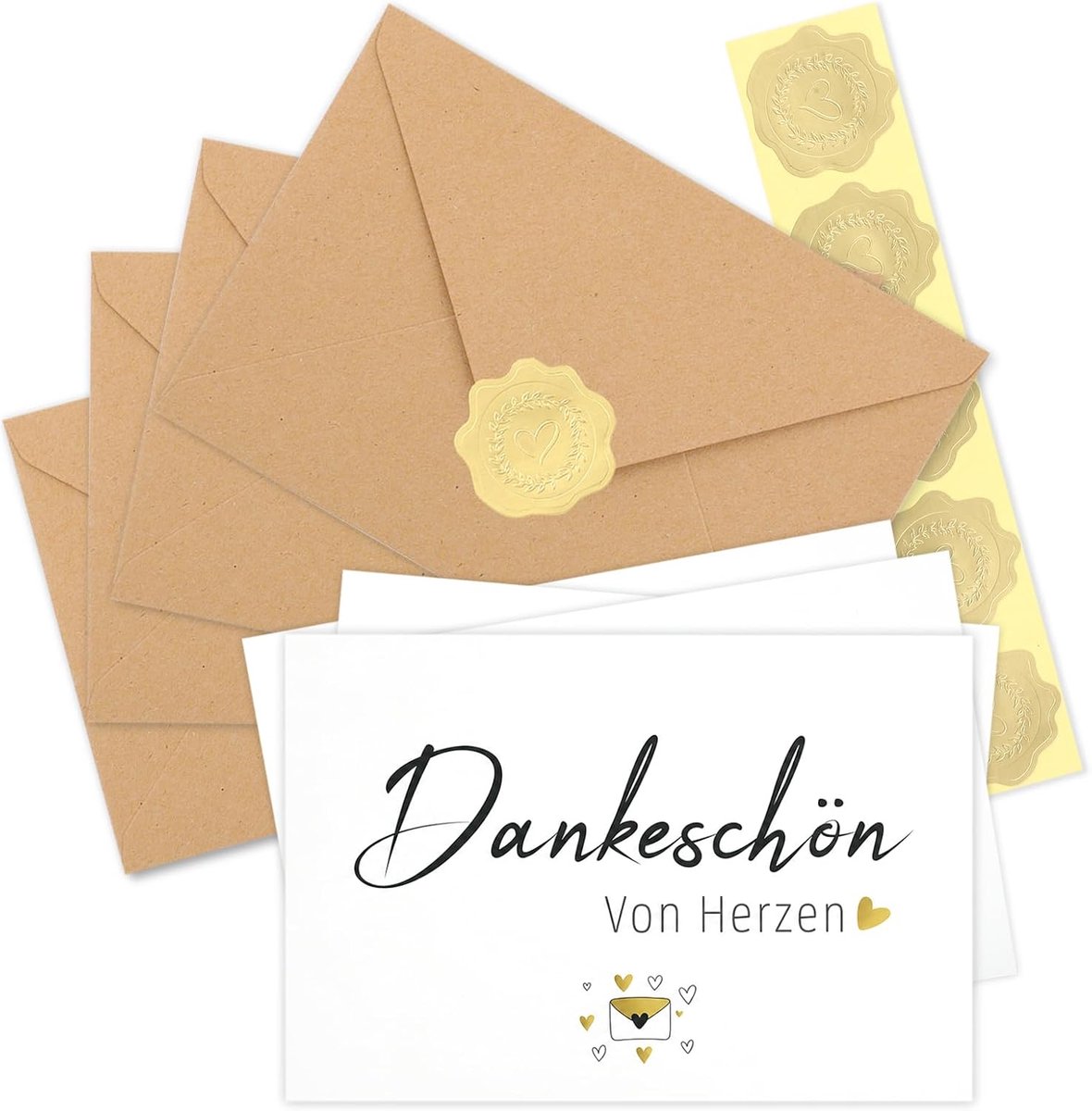 bedankkaarten met kraftpapieren envelop en gouden zegelsticker voor leraar