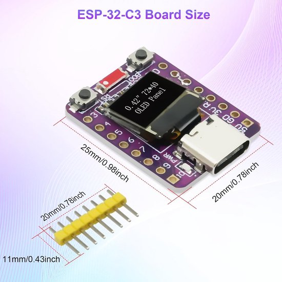 ESP32-C3 module ESP32-C3 OLED ontwikkelingsboard met 0,42 inch oled-display en 2,4 G wifi, bluetooth, 4 MB Flash, USB-poort van type C voor de IoT-ontwikkeling, compatibel met Arduino (2 stuks) — afbeelding 5