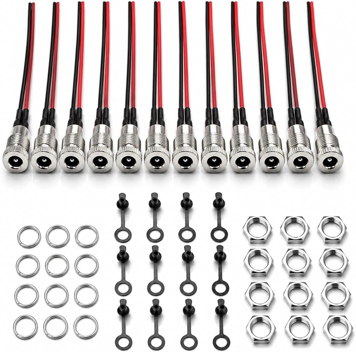 12SETS DC-stekker, voor installatie met lage spanning, DC-aansluiting voor 12 V-aansluitingen en paneelmontage, DC-aansluiting, geschikt voor elektronische en audioprojecten