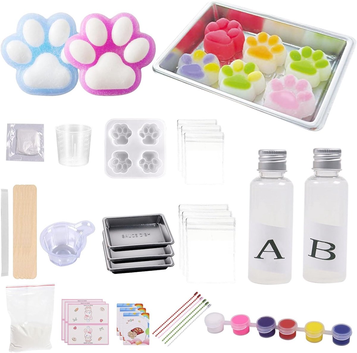 Mini Squishy kattenklauwen Paw DIY zeep maken, mini-kattenpoten, knijpkaarsen maken, set voor kinderen