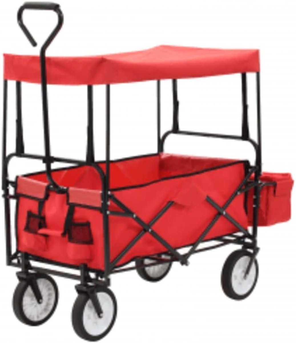Bolderkar met zonnedak, transportwagen, inklapbaar voor tuin, strand en camping, stabiel stalen frame, 75 kg draagkracht, rood
