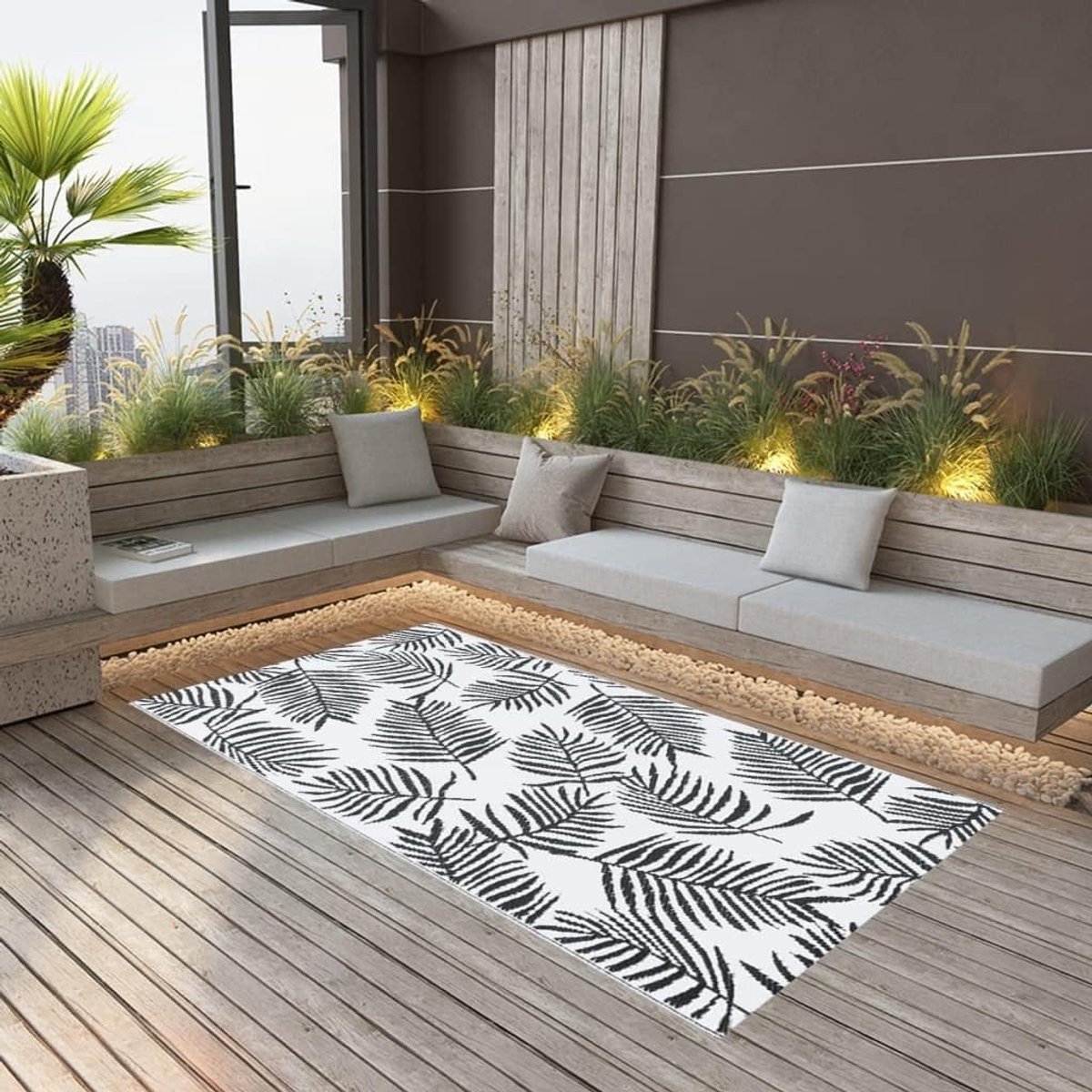 Tapijt ARAKIL zwart-wit, 120 x 180 cm, weerbestendig kunststof tapijt voor balkon, terras en tuin