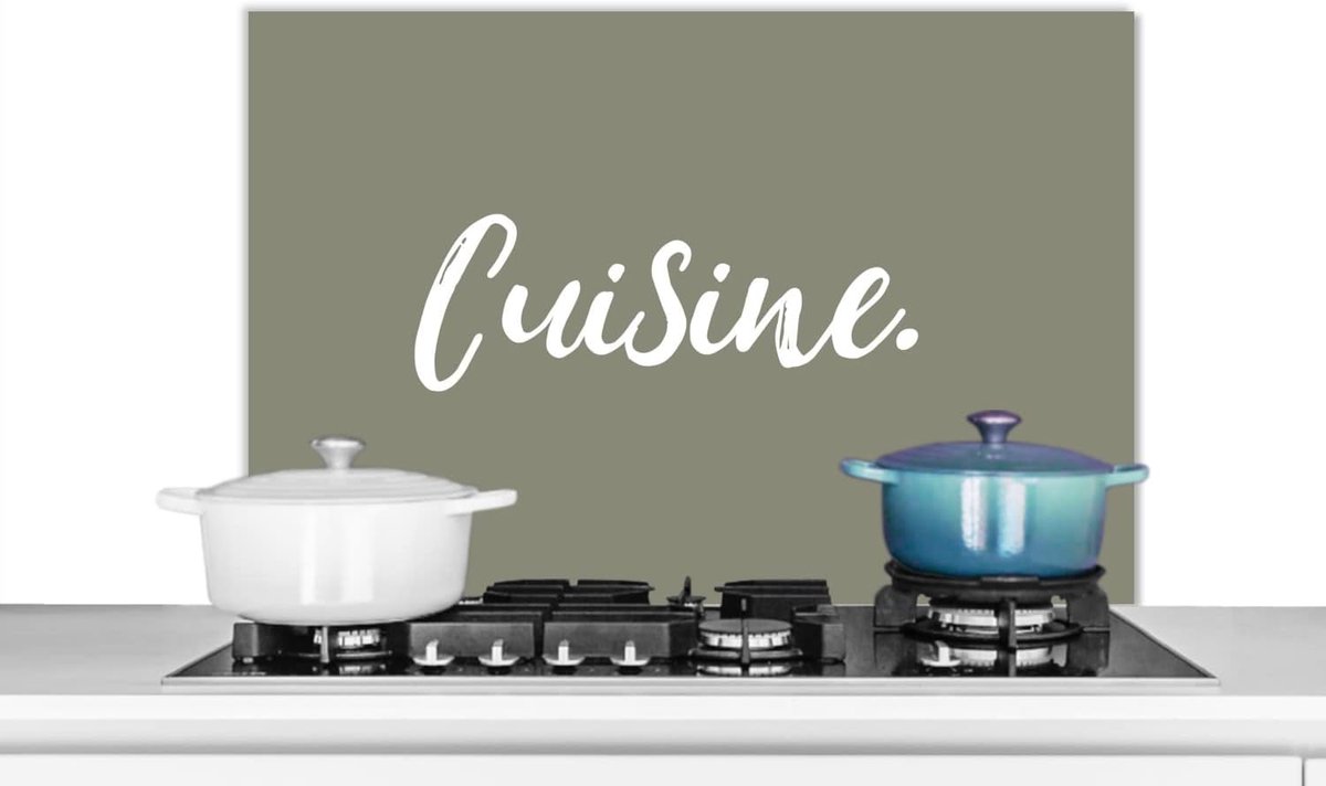 Spatscherm Keuken - 80x55 cm - Olijfgroen - Quote - Spreuken - Cuisine