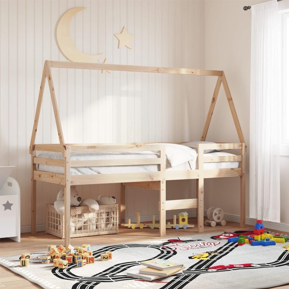 Massief grenenhout kleine kamers hoogslaper naturel 75x190 cm