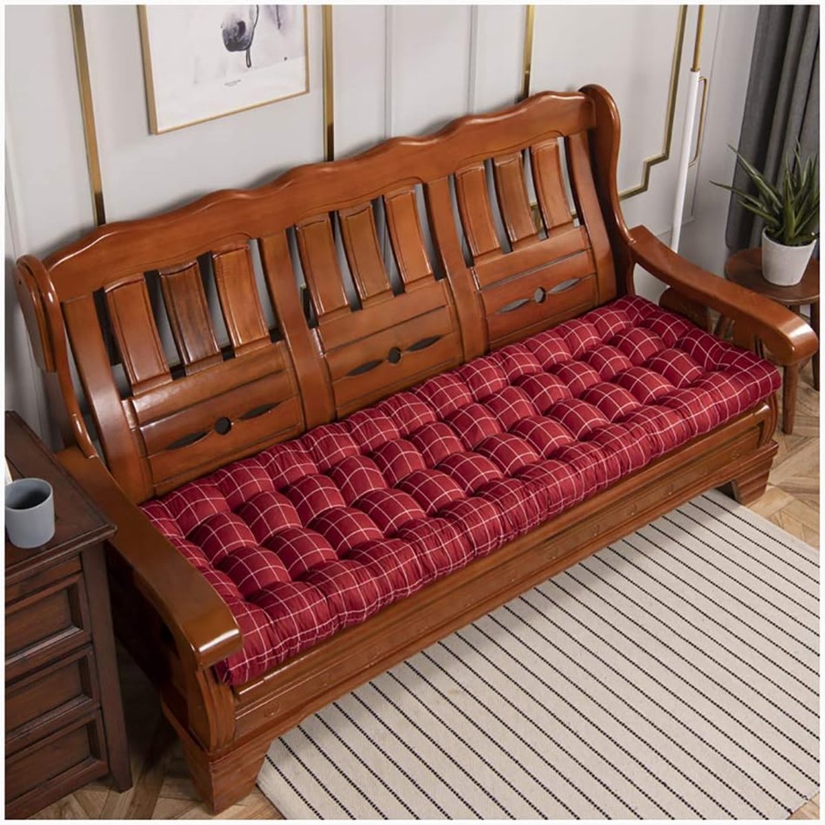 Bankkussen, Swing 2 of 3 zits Bench Mat Pad Vervanging Matras Reis Seat Pad Indoor Outdoor, Dikken Eetkamerstoel Pads Tuin Bank Kussen Seat Pad-Rood vierkant 52x160cm