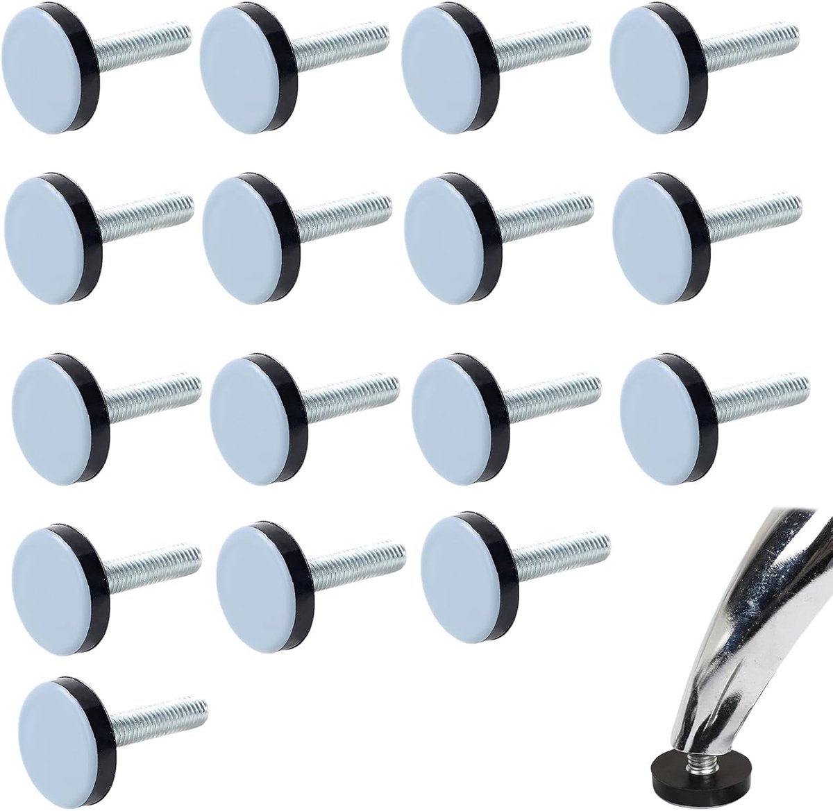 Gleiters voor meubels: stille, schadevrije verplaatsing op parket & tegels. Eenvoudige M6-montage, 16 stuks, 20x20 mm, zwart. Ideaal voor woonkamer, kantoor en kinderkamers
