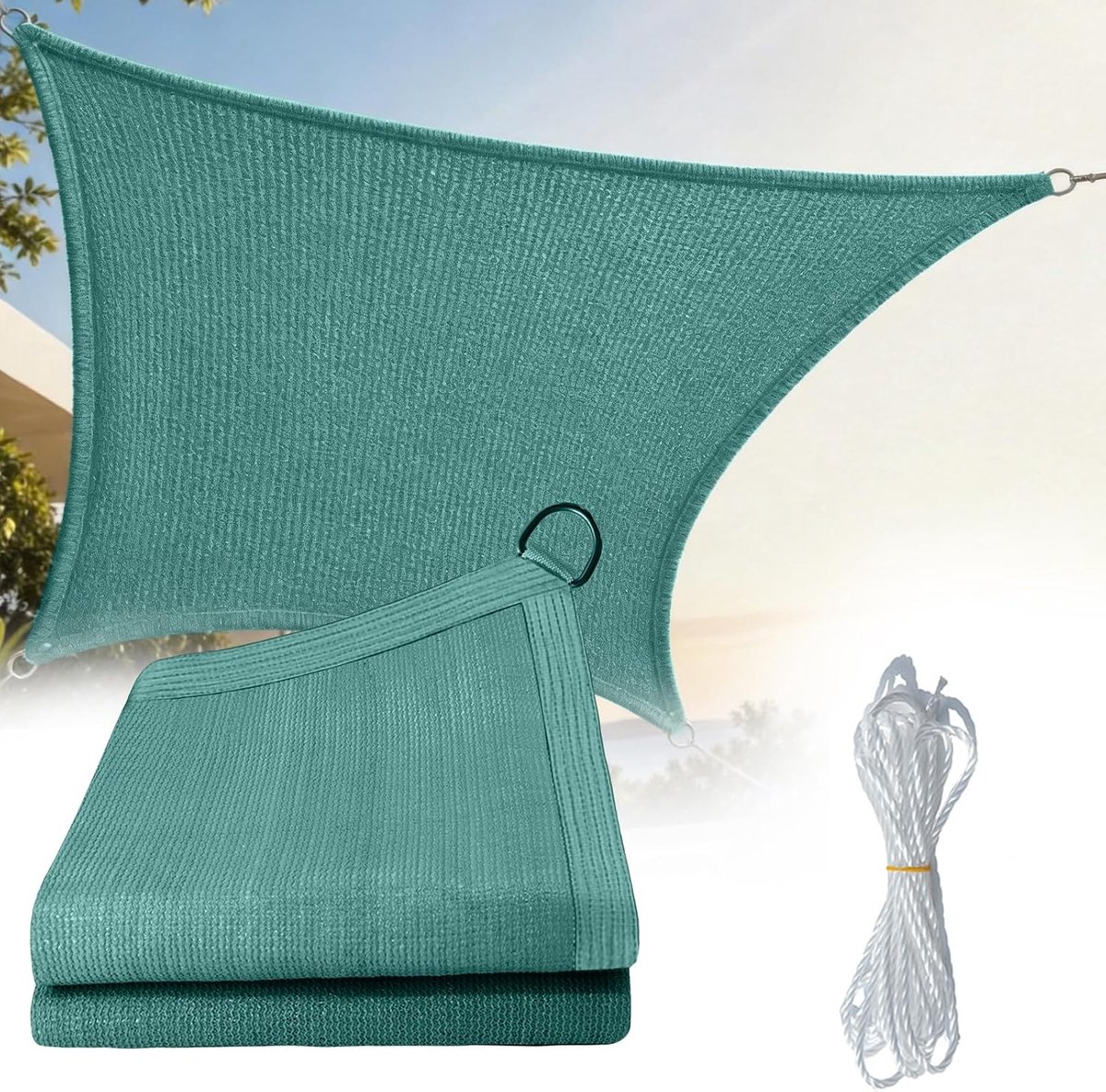rechthoekig, 2 x 2 m, van HDPE, uv-bescherming, winddicht, duurzaam, met bevestigingskoorden, eenvoudig te monteren zonnezeil, terras voor tuin, pergola, zwembad en buiten, groen