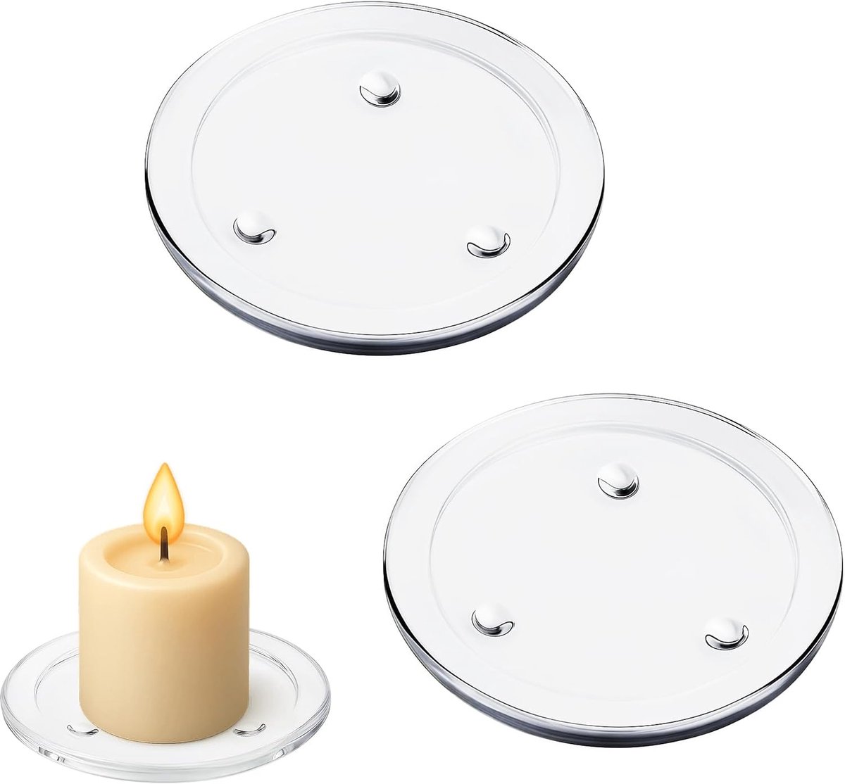 Kaarsenschotels set van 2 – kaarsenhouder glas, kaarsenonderzetter, glazen schotel, transparant glas – ronde glazen schotel voor geurkaarsen onderzetters, woonkamer tafeldecoratie en