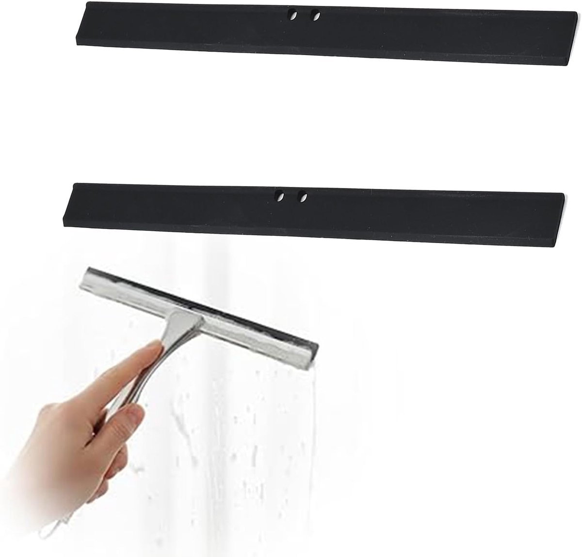 2 stuks reservemesjes van siliconen voor douchewisser 31 cm - flexibele navulverpakking voor het reinigen van glas, spiegel en douchewand (zwart)