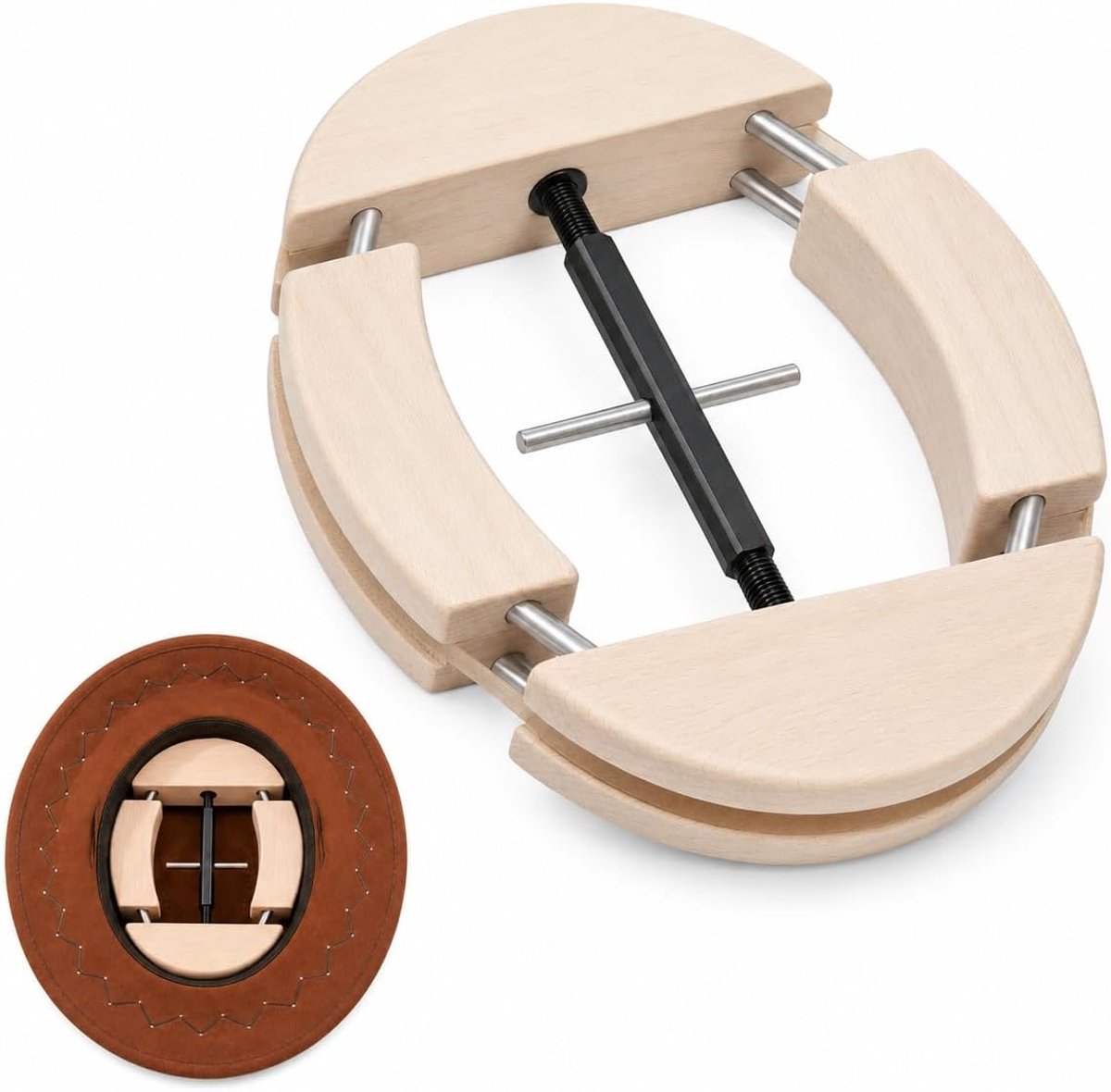 Hoedspanner 4-weg hoedspanner van hout: verstelbare hoedverbreder met handvat houten hoedstretcher voor meerdere XXL maten 54 cm tot 66 cm heren cowboyhoeden honkbalpetten cowboy-Fedora