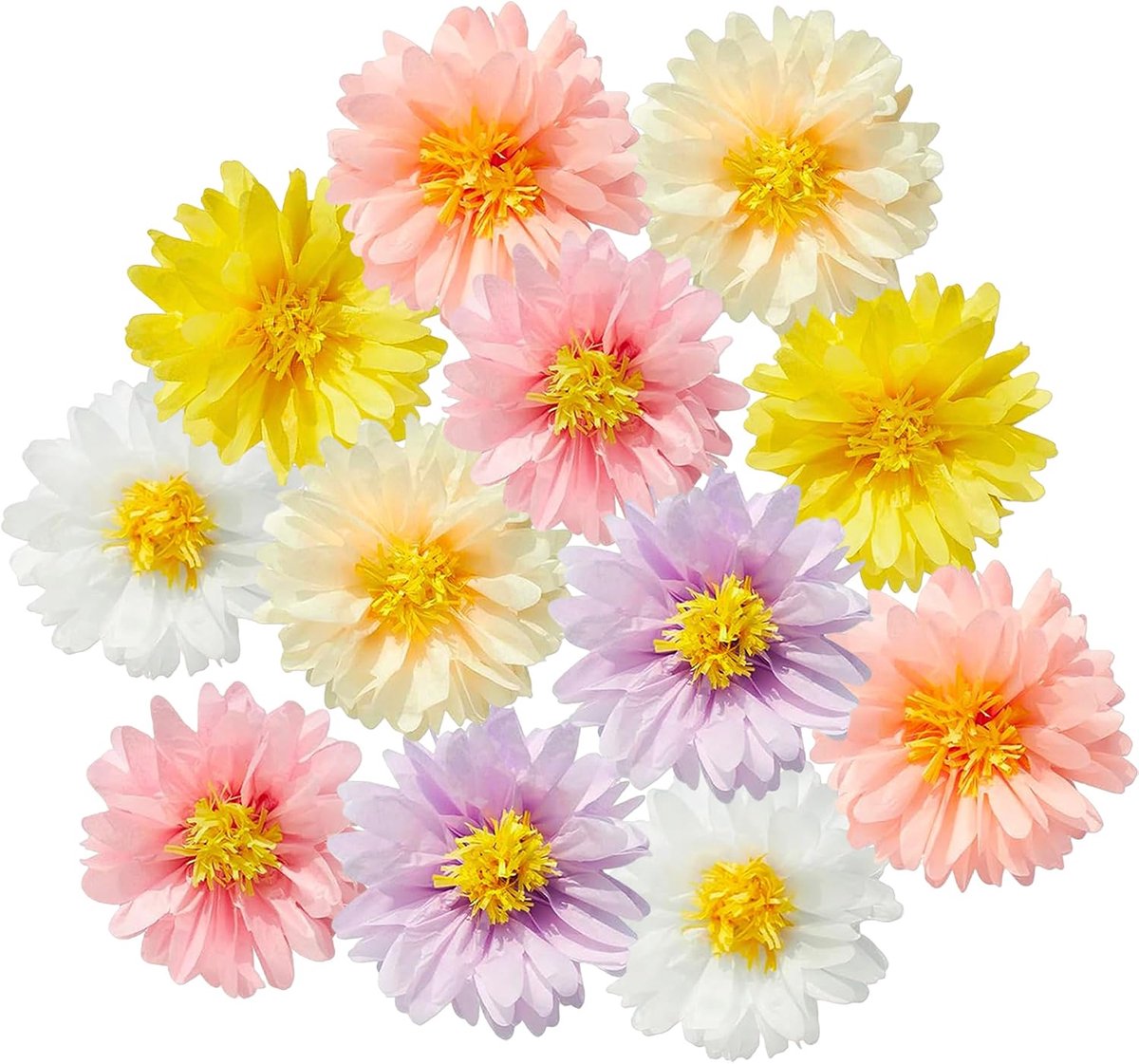 Bloemen, pompons decoratie, pastelmadeliefjes, kamer, esthetisch, decoratieve bloemen om op te hangen voor zijdepapier, tuinfeest, verjaardagsdecoratie, decoratie, bruiloft