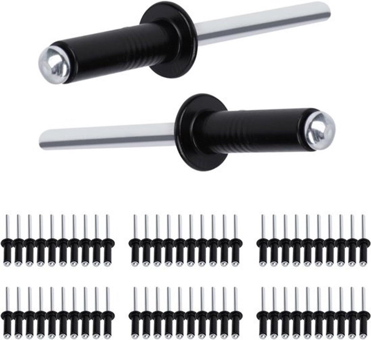 60-delige Set Zwarte Popklinknagels Aluminium/Staal 4.8mm - Blindklinknagels voor Bouw en Reparatie