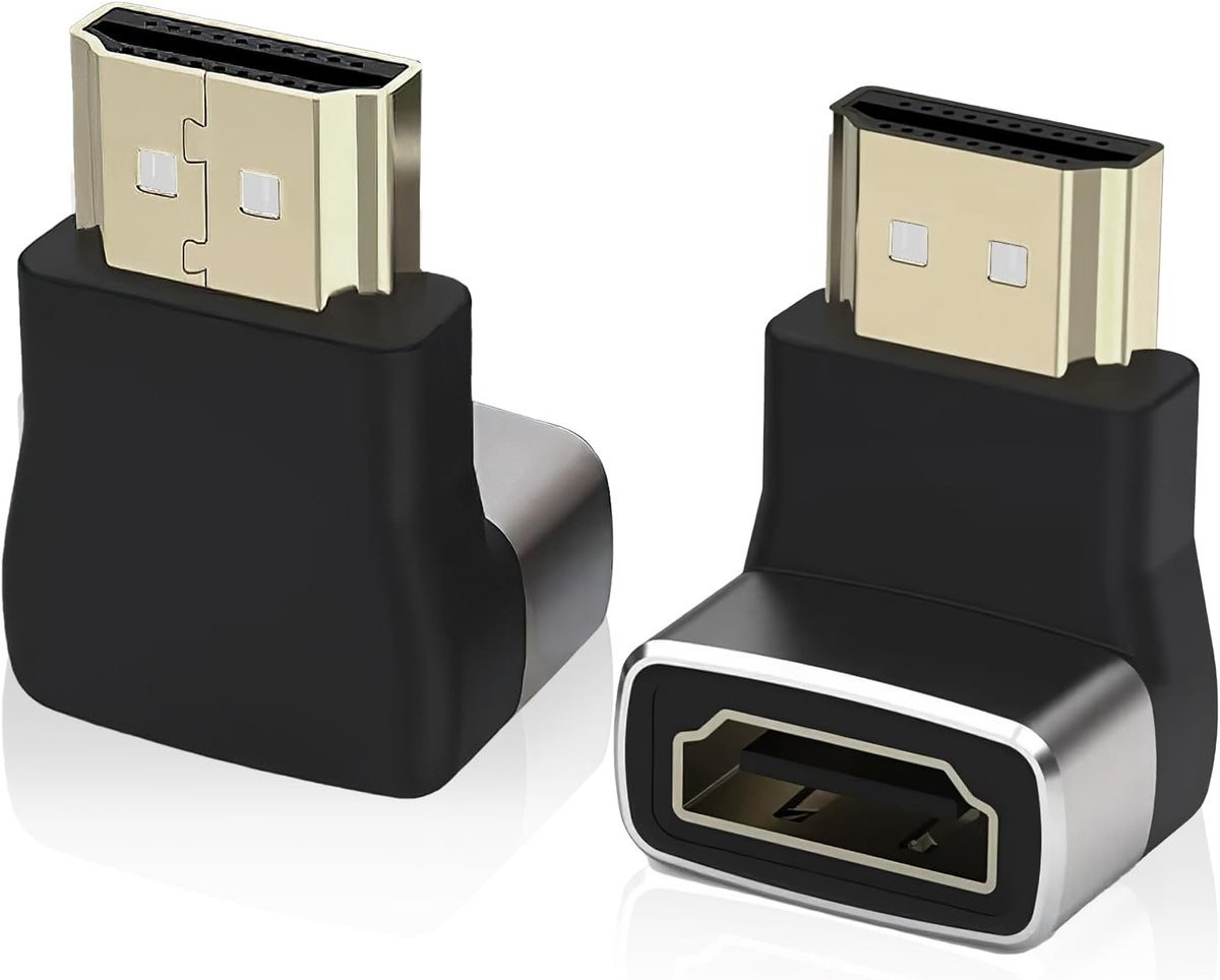 Adapterset, 90 en 270 graden adapter met 8K @60Hz, 4K @120Hz, HDMI 2.1 hoekstekker 90 en 270 graden, ondersteunt HDR, VRR, eARC, 3D