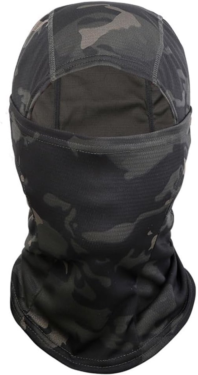 Bivakmuts, camo gezichtsmasker, skimasker, motormasker, uv-bescherming, balaclava, voor heren en dames, voor motorrijden, fietsen en sport, Camouflage Black, 58-62
