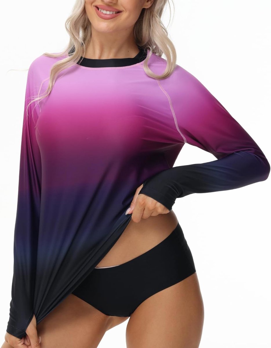 UV-Shirt met Lange Mouwen, UPF 50+ Rashguard met Ronde Hals, Zonbeschermend Zwemshirt voor Zwemmen, Surfen en Watersporten, Ademende en Sneldrogende Zwemkleding