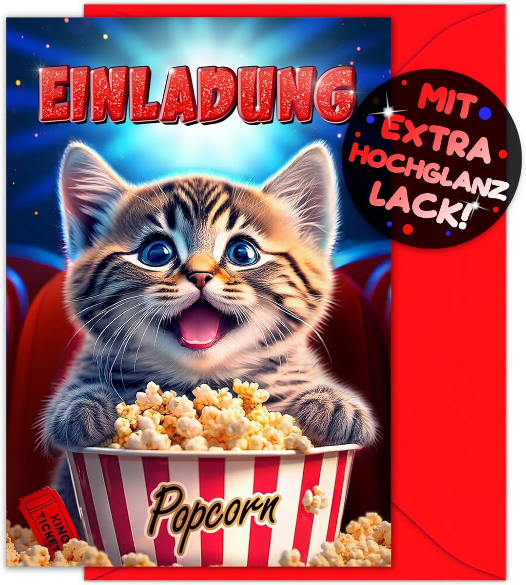 12 x bioscoop-uitnodigingskaarten voor jongens en meisjes + 12 x enveloppen, de Cinema Party kaarten zijn de bioscoopuitnodiging voor jongens en kinderen, verjaardag, filmavond, geboorteuitnodiging