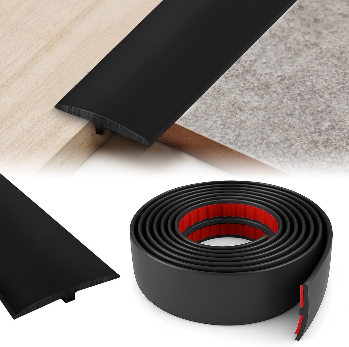T-profiel, overgangsprofiel, zelfklevend, deurdrempels, lijst, overgangsprofiel, wordt gebruikt voor gewrichten tussen twee etages (Zwart, 5 cm x 3 m)