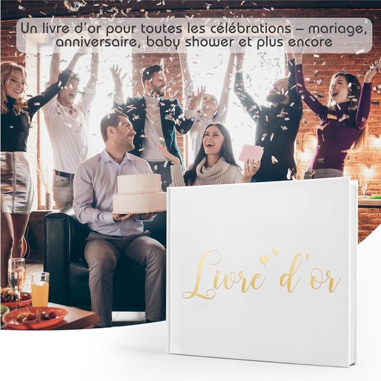 wit gastenboek voor bruiloft, verjaardag of doop - hardcover met gouden letters - geraffineerd notitieboek met 100 witte pagina's voor wensen en herinneringen — afbeelding 5