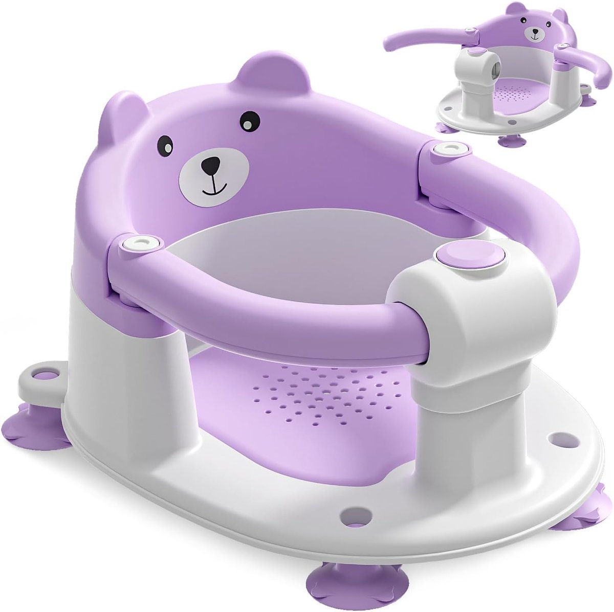 Babybadstoel vanaf 6 maanden, antislip babybadstoel met 4 zuignappen en kussen, draagbare en veilige badstoel voor douche of bad, Paars