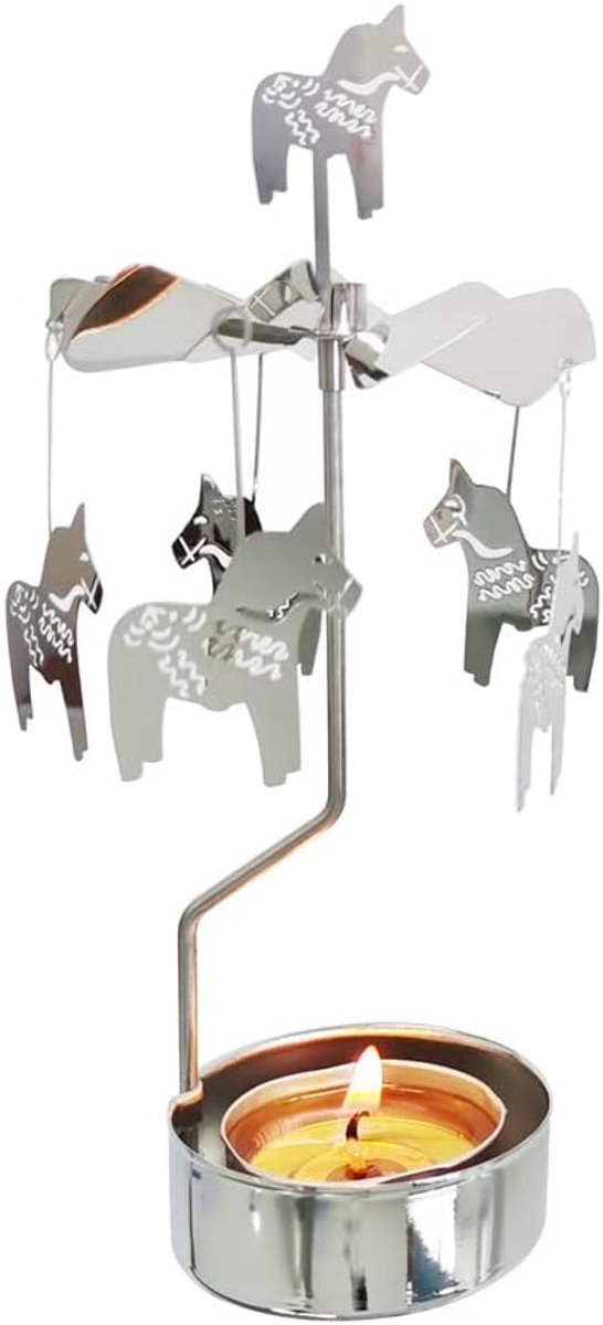 kingnero Carrousel Kaars Rotary Kandelaar Spinning Metalen Kleine theelicht Kandelaar voor Kerstmis (Paard)