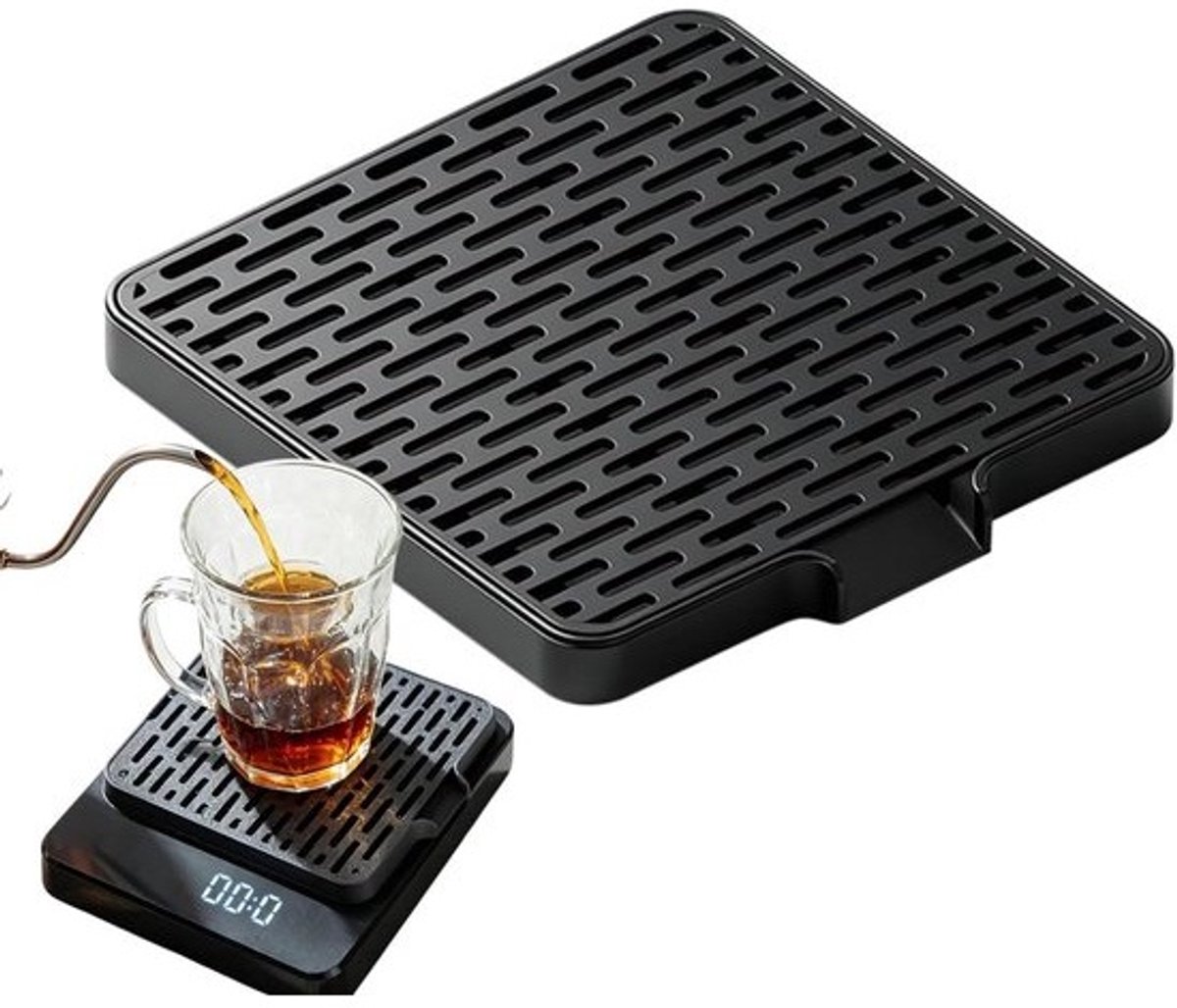 Koffieweegschaal Druppelopvangschaal - Pour-over Tool - Hygiënisch Koffiestation - Zelfafvoerende Functionaliteit - 14cm Breed - Zwart
