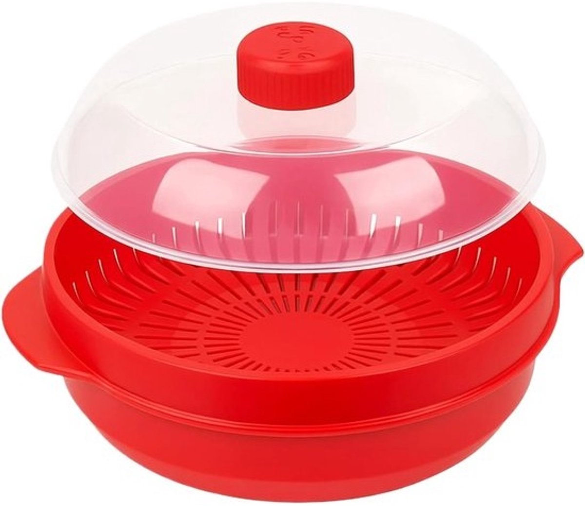 Magnetron Stoomkoker - Stoompan met deksel - Gezond Koken - Dubbellaags Ontwerp - 21 cm Diameter - Rood