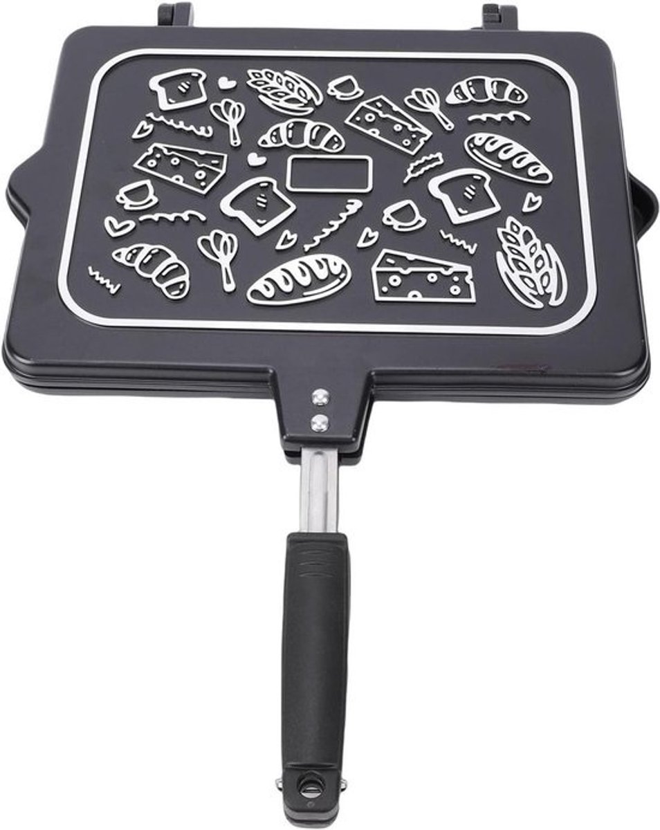 Sandwichgrillpan met Anti-aanbaklaag - Tosti-ijzer - Ontbijt Bereiden - Efficiënte Gasverwarming - 345 x 48 cm - Zwart