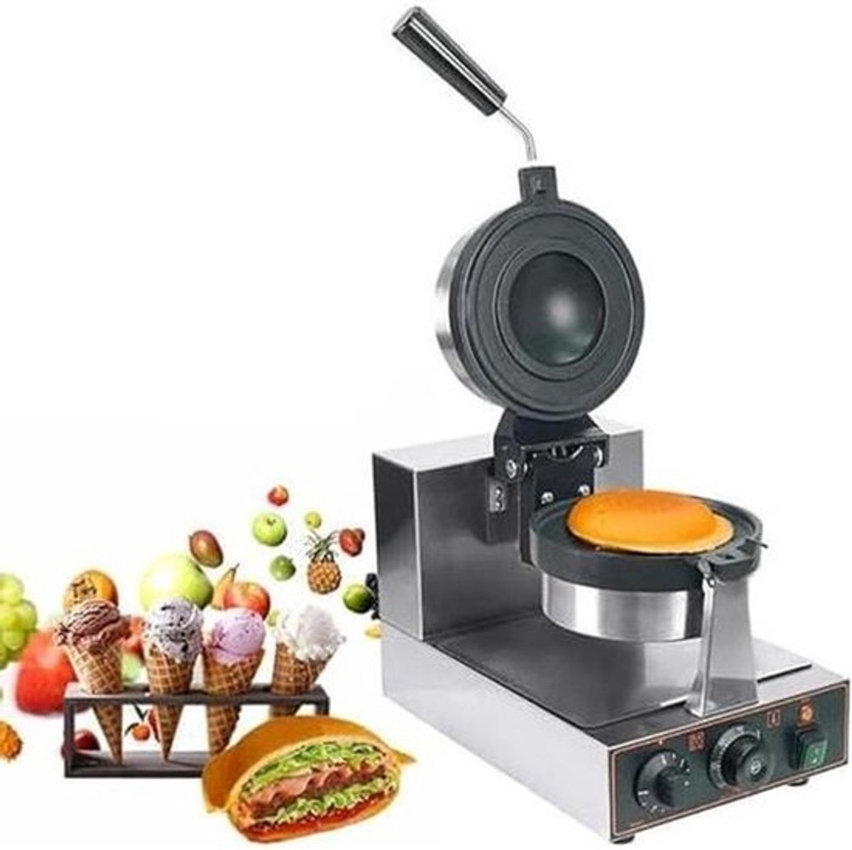 Wafelijzer - Burgerpers - Lekkere Snacks - Instelbare Temperatuur - 1300W - Zilver