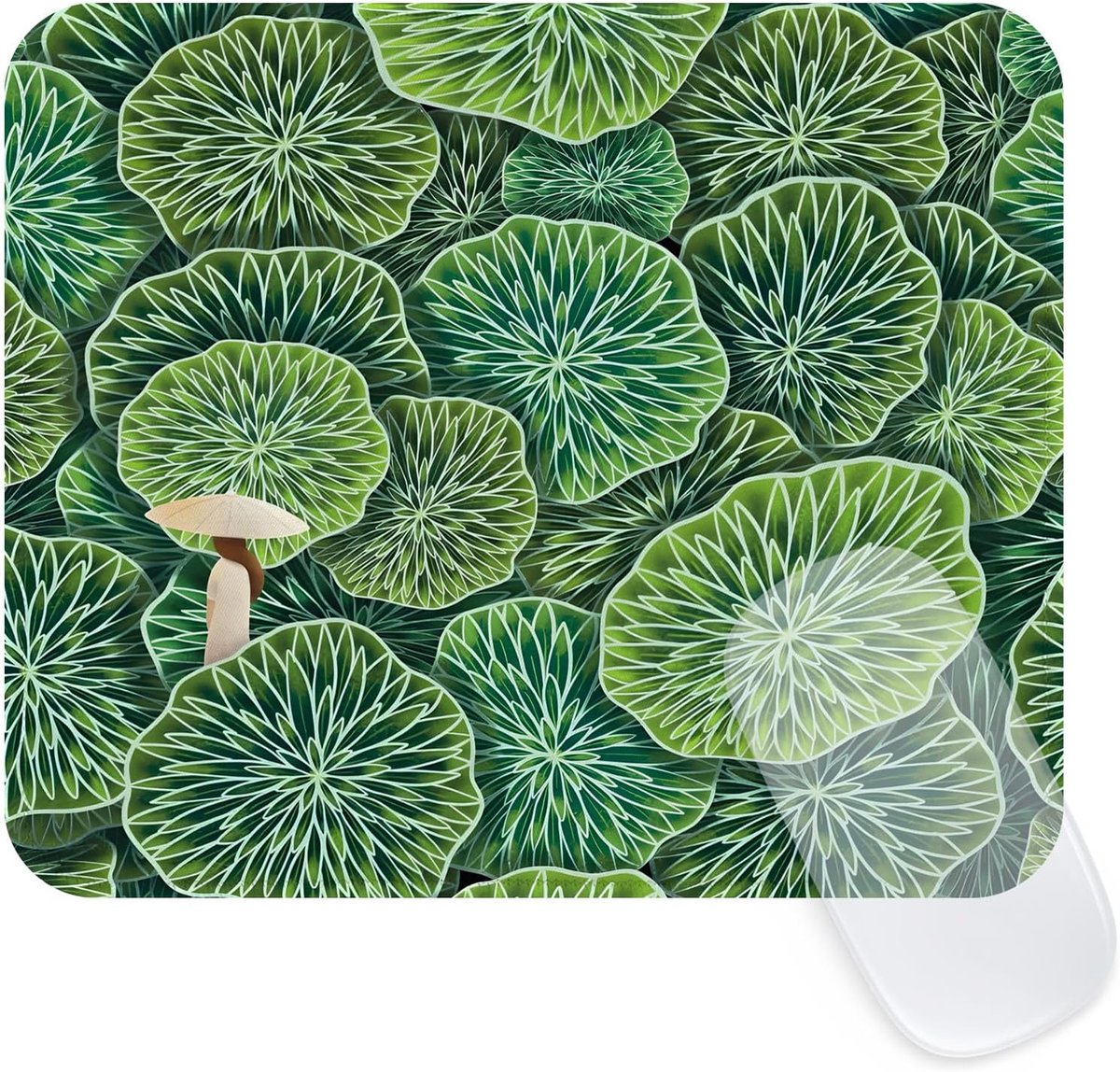 vierkante bloem muismat, kleine esthetische patroon girly muismat met gestikte rand, Boho waterdichte antislip rubberen basis computer mousemat voor kantoor thuis, groen lotusblad
