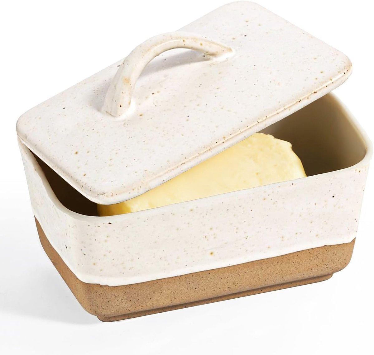 Botervloot Keramiek met Deksel, Vintage Boterbel, Keramiek, Boterschotel Porselein, Rechthoekige Boterschaal voor Keuken en Eettafel, 250g Boter, 350ml