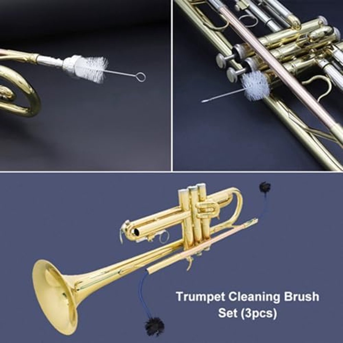 Reinigingsset - 3 stuks Trompet Reinigingsborstels voor Muziekinstrument Onderhoud, Zorg Accessoire voor Mondstuk, Behuizing en Flexibele Borstel Slang